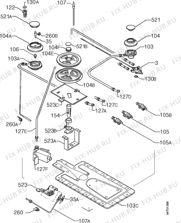 Взрыв-схема плиты (духовки) Electrolux 31GFGW - Схема узла Functional parts 267